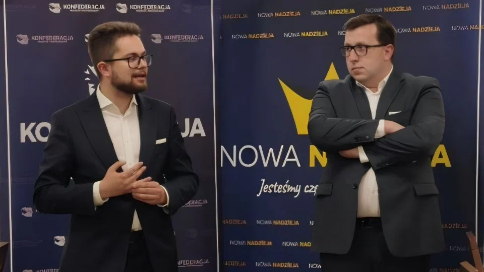 Wojciech Machulski i Tomasz Grabarczyk podczas spotkania otwartego w Warce, 8 czerwca 2026